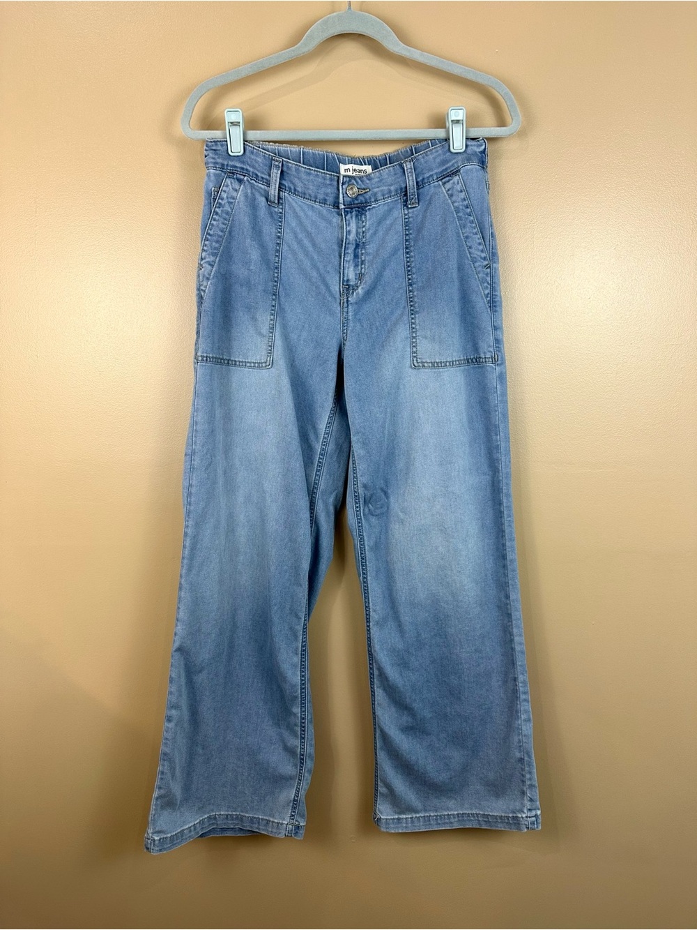 m jeans by maurices Wide Leg Chambray Jeans Women’s Small Mid Rise Patch Pocket